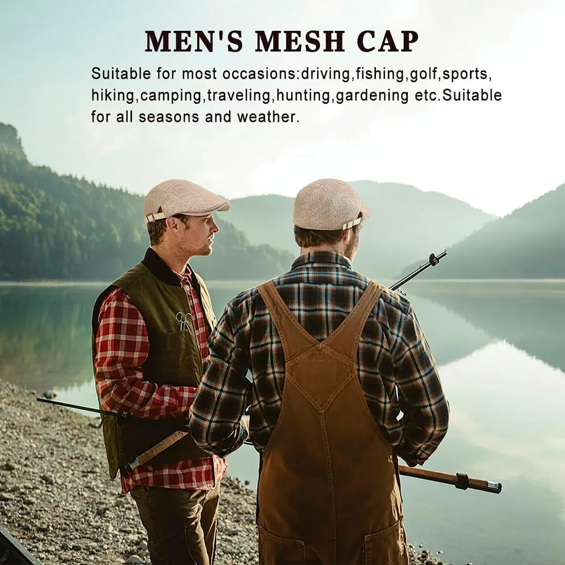 Men's Mesh Cap Breathable Summer Newsboy Hat Adjustable Beret Ivy Cap Irish Cabbie Driving Hunting Hats