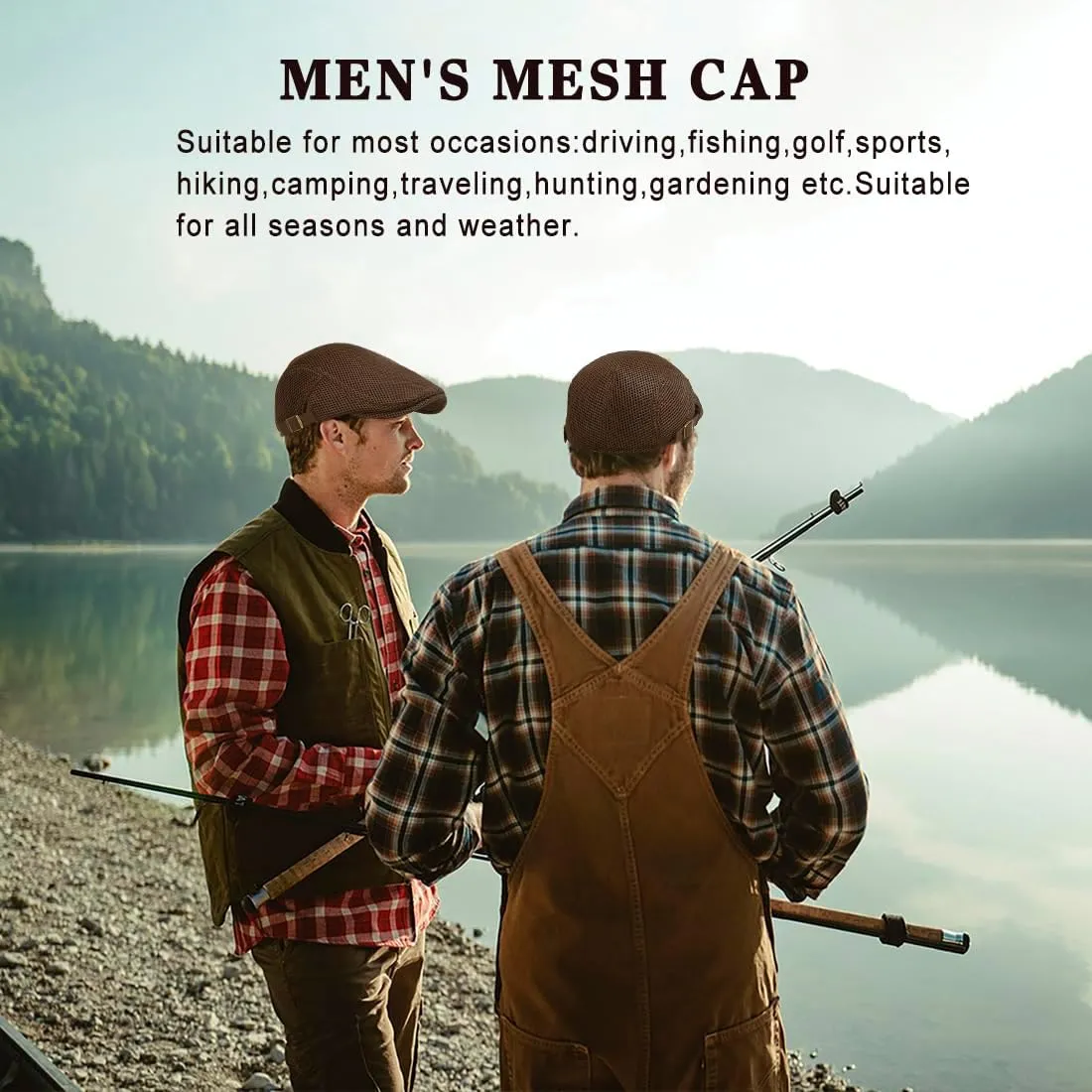 Men's Mesh Cap Breathable Summer Newsboy Hat Adjustable Beret Ivy Cap Irish Cabbie Driving Hunting Hats