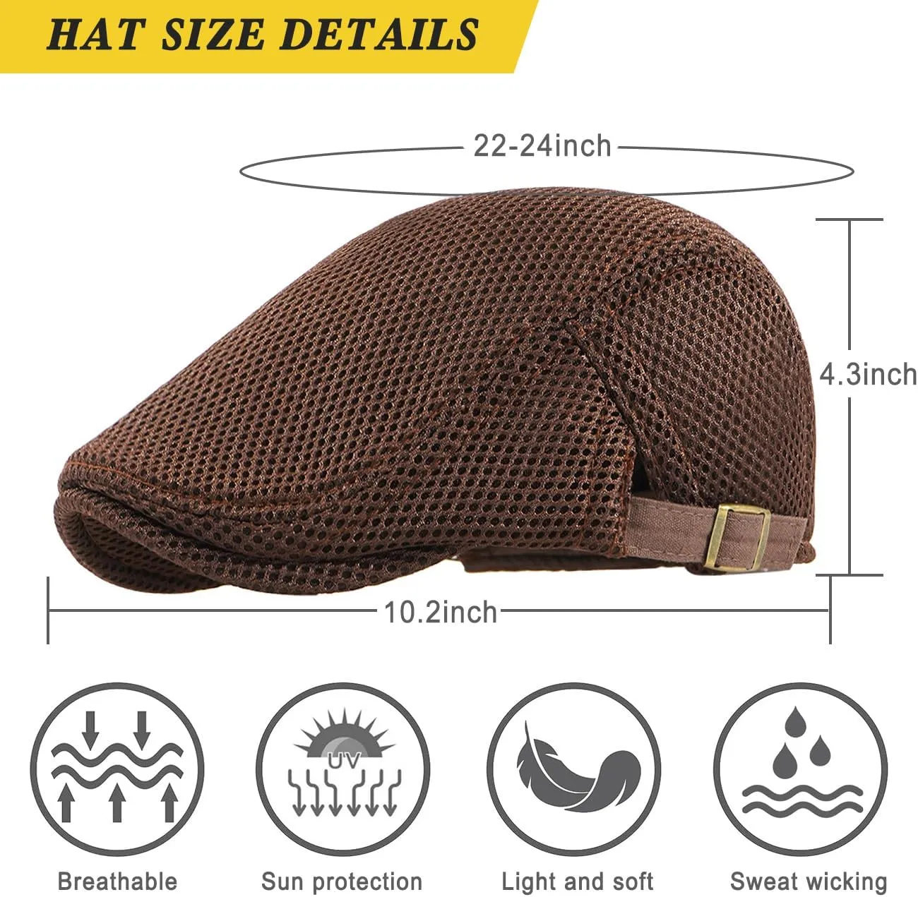 Men's Mesh Cap Breathable Summer Newsboy Hat Adjustable Beret Ivy Cap Irish Cabbie Driving Hunting Hats