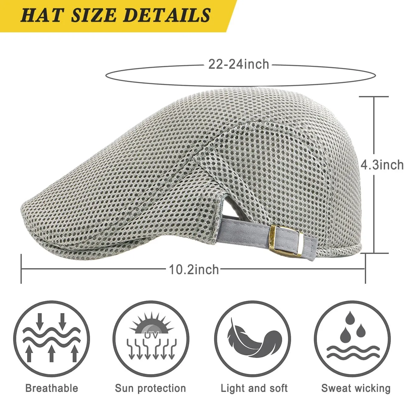 Men's Mesh Cap Breathable Summer Newsboy Hat Adjustable Beret Ivy Cap Irish Cabbie Driving Hunting Hats