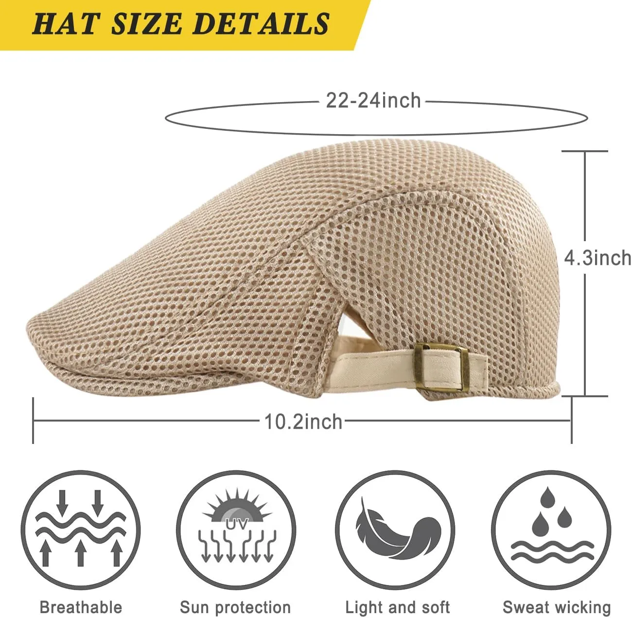 Men's Mesh Cap Breathable Summer Newsboy Hat Adjustable Beret Ivy Cap Irish Cabbie Driving Hunting Hats