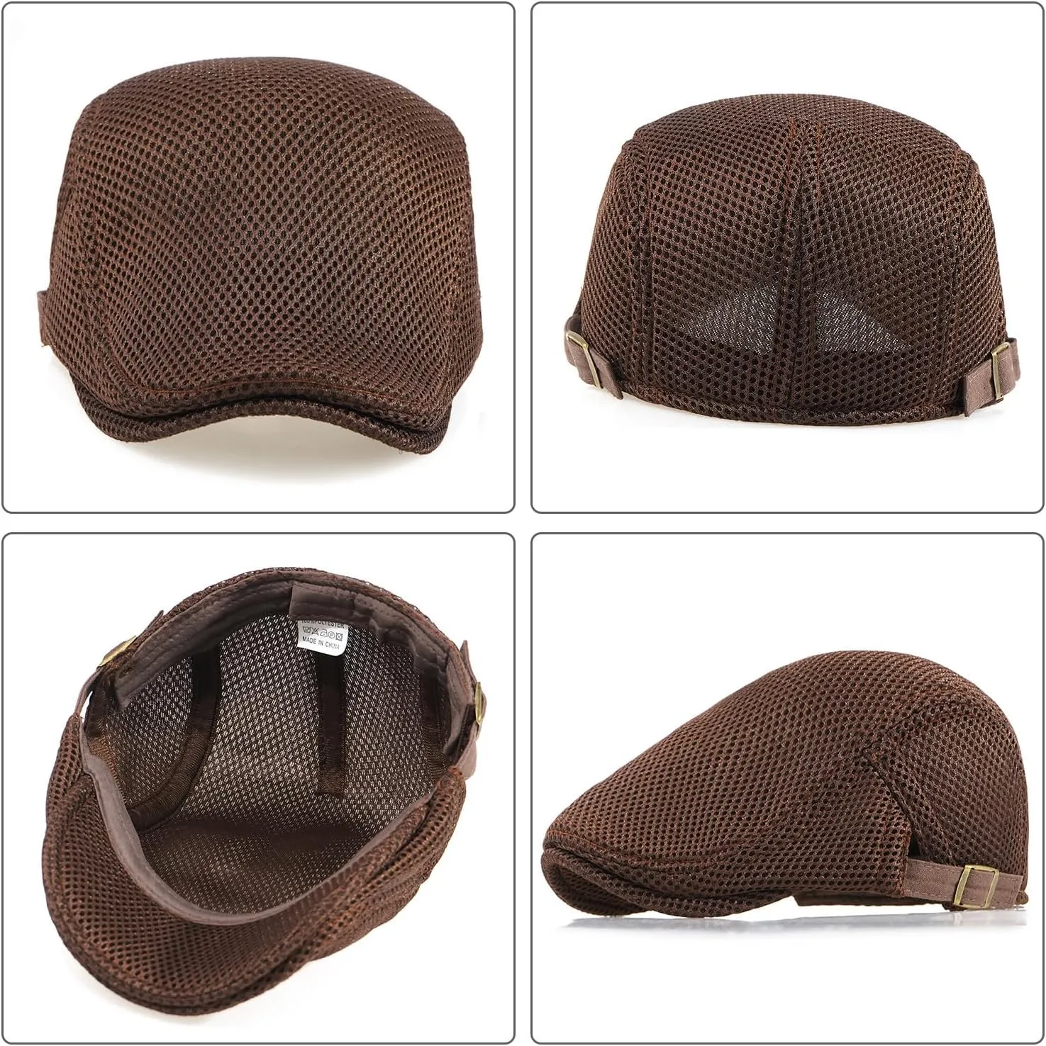 Men's Mesh Cap Breathable Summer Newsboy Hat Adjustable Beret Ivy Cap Irish Cabbie Driving Hunting Hats
