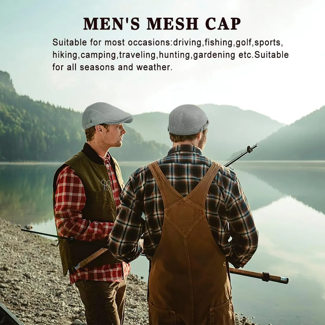 Men's Mesh Cap Breathable Summer Newsboy Hat Adjustable Beret Ivy Cap Irish Cabbie Driving Hunting Hats