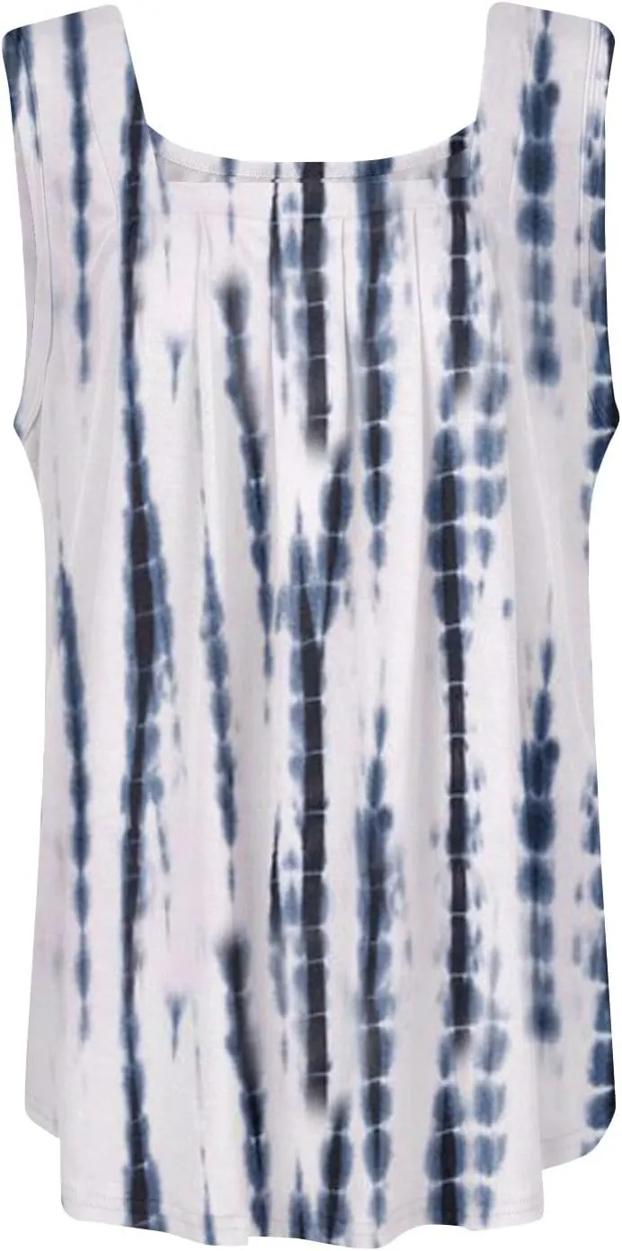 Ruffled Square Collar Tank Top Women Striped Tank Tee 2025 Summer Casual Loose Fit Sleeveless Shirt