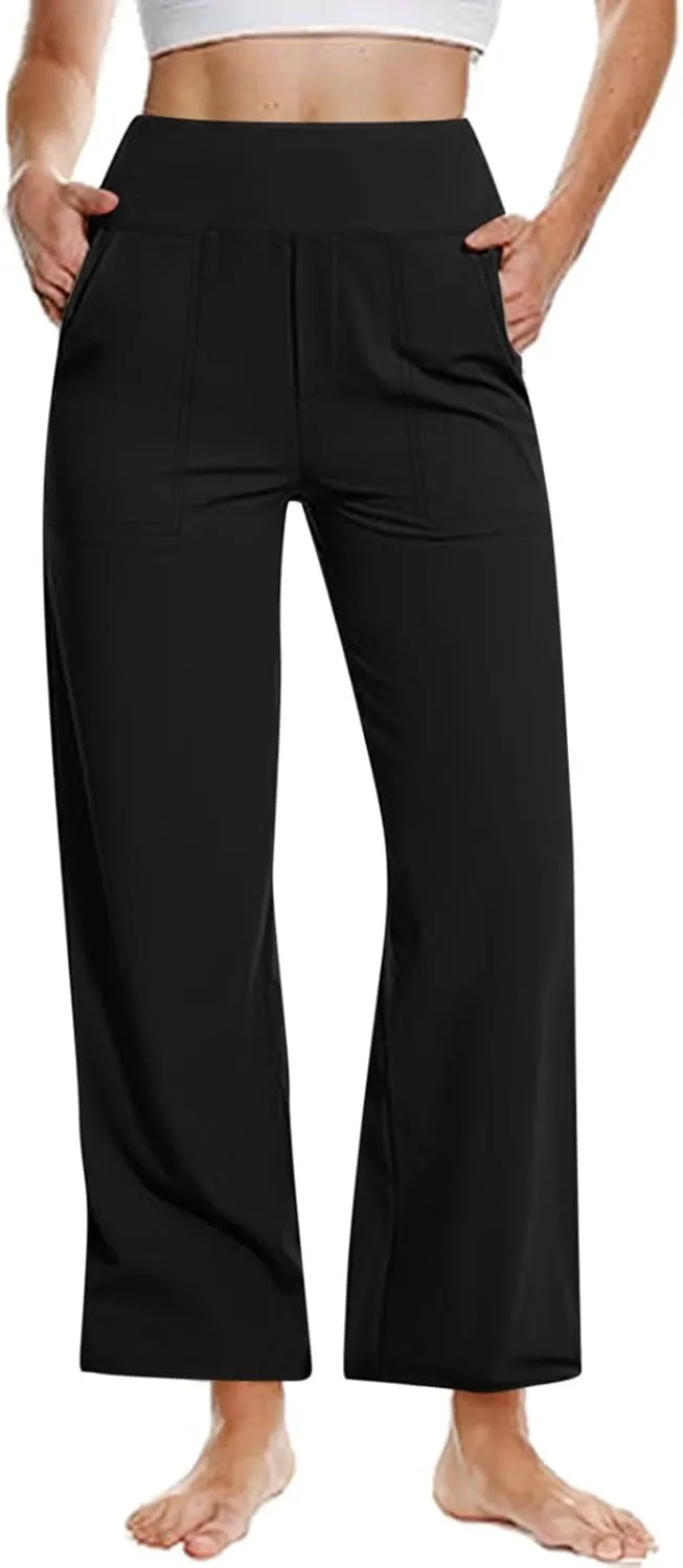Ruziyoog Wide Leg Pants for Women High Waisted Palazzo Pants Business Work Trousers Long Straight Suit Pants with Pockets