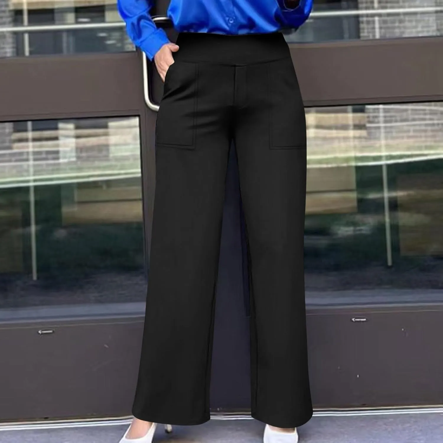 Ruziyoog Wide Leg Pants for Women High Waisted Palazzo Pants Business Work Trousers Long Straight Suit Pants with Pockets