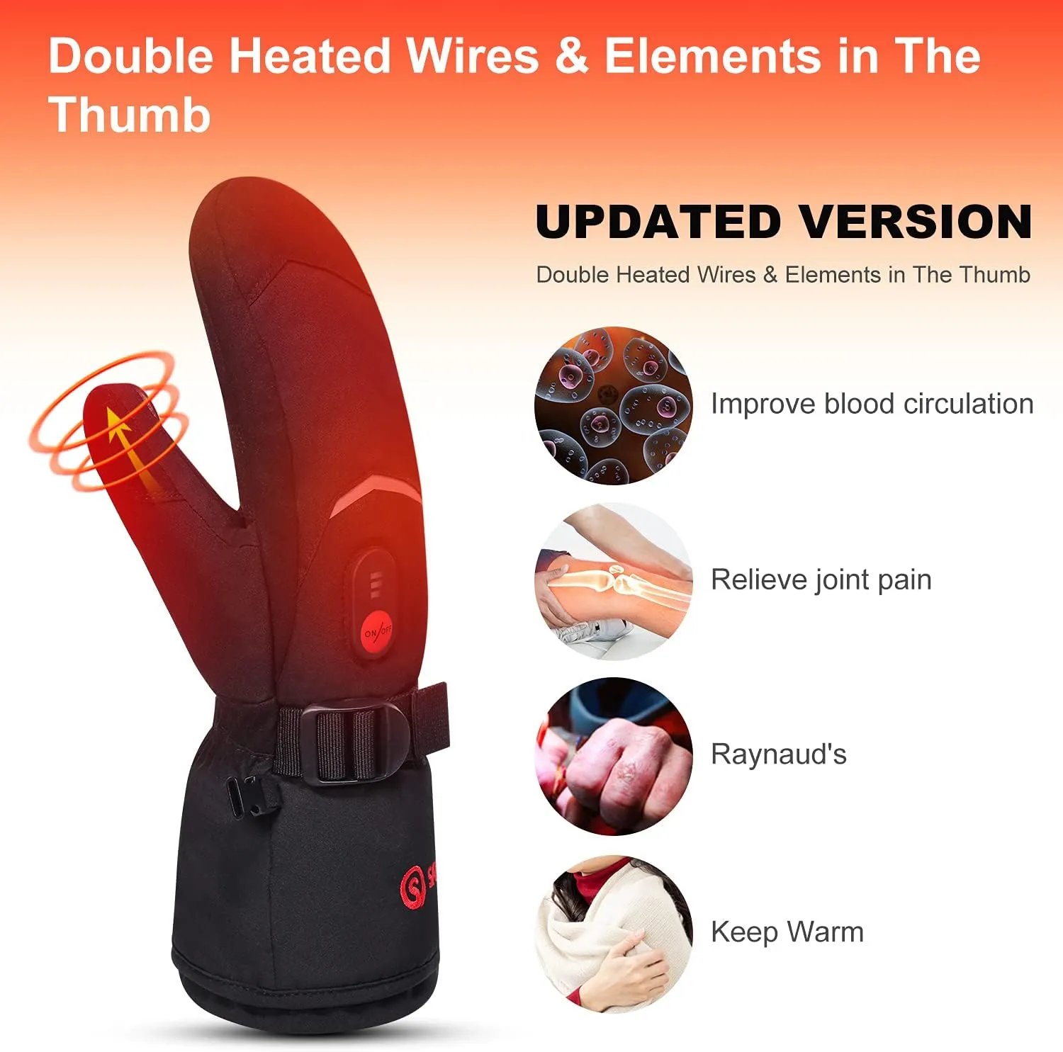 SAVIOR HEAT Heated Mittens Battery Ski Gloves, Electric Rechargeable Mitts for Skiing Camping Hiking Arthritis Hands Men Women