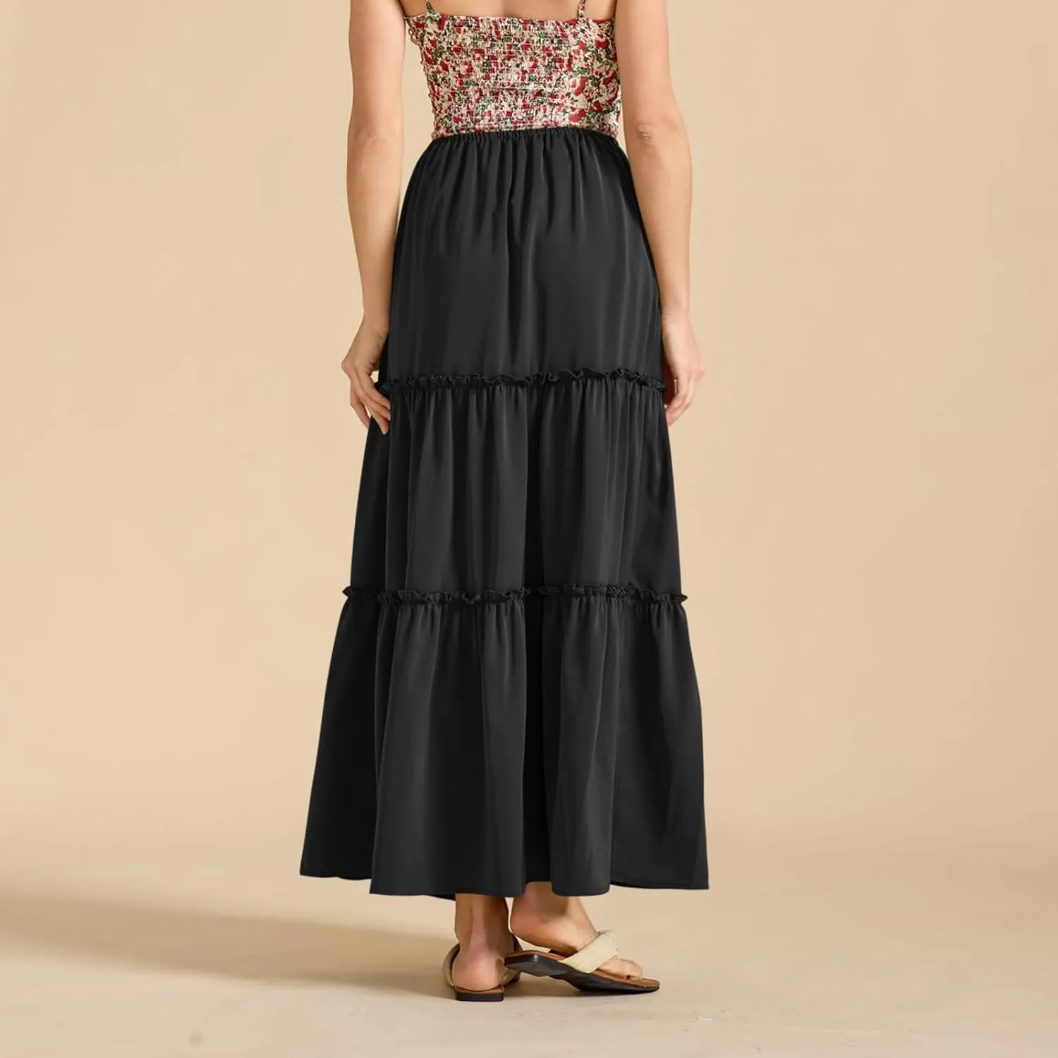 Skirts for Women Summer Beach Vacation Pleated Flowy Layered Long Skirts Trendy Dressy Casual A Line Maxi Skirt