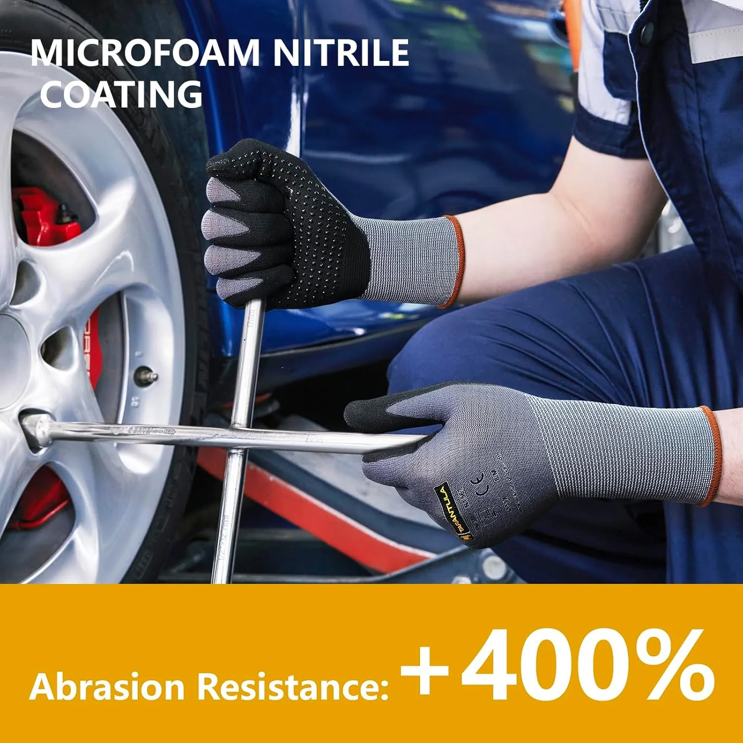 Tarantula Safety Work Gloves MicroFoam Nitrile Coated 12 Pairs,Endurance Seamless Knit Nylon,Dots on Palm,Dot Grip Gloves,X-Lagre