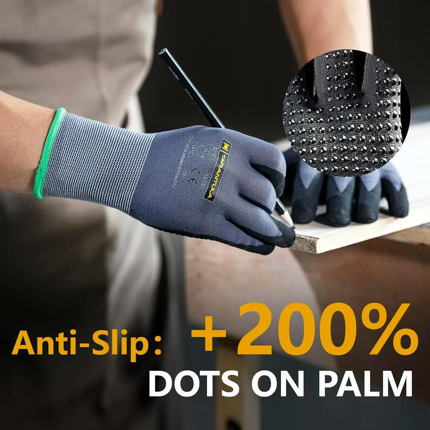 Tarantula Safety Work Gloves MicroFoam Nitrile Coated 12 Pairs,Endurance Seamless Knit Nylon,Dots on Palm,Dot Grip Gloves,X-Lagre