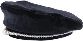 Winter Beret Hat for Women, Black Warm Velvet Beret Cap with Pearl Decor, Solid Color Style Beret Hat Vintage Artist Painter Hat for Women