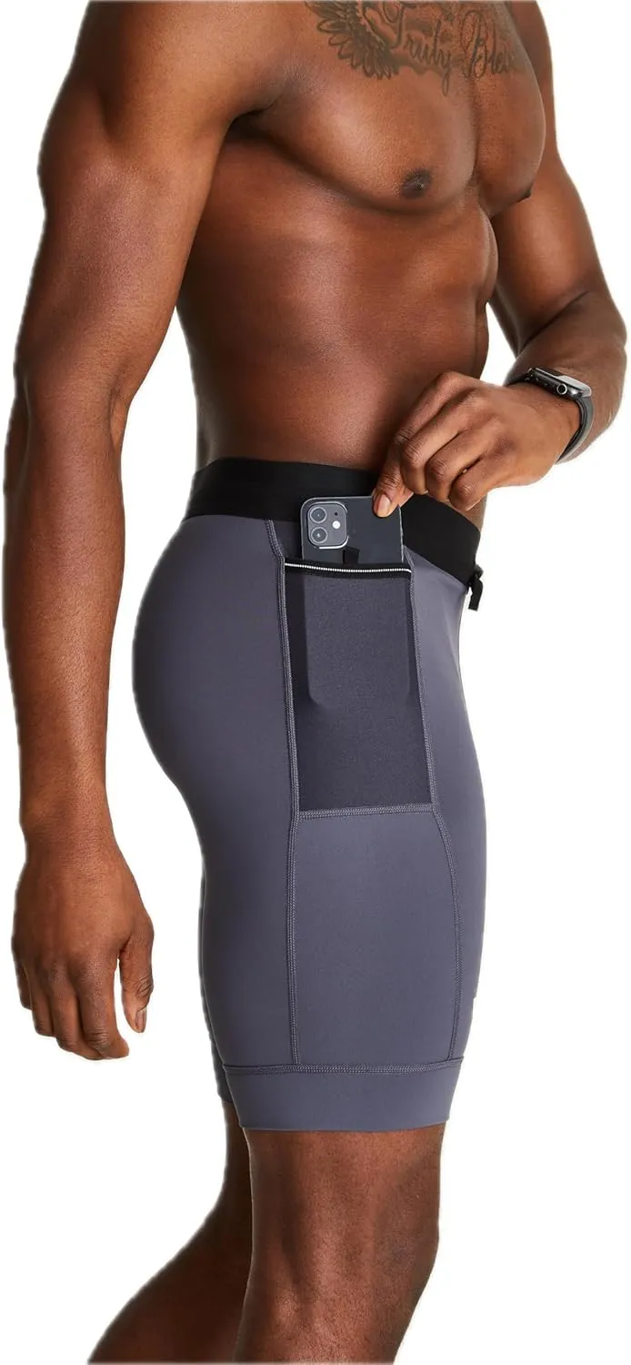 WOLACO Sprint Half Tight Compression Shorts with Phone Pocket for Men