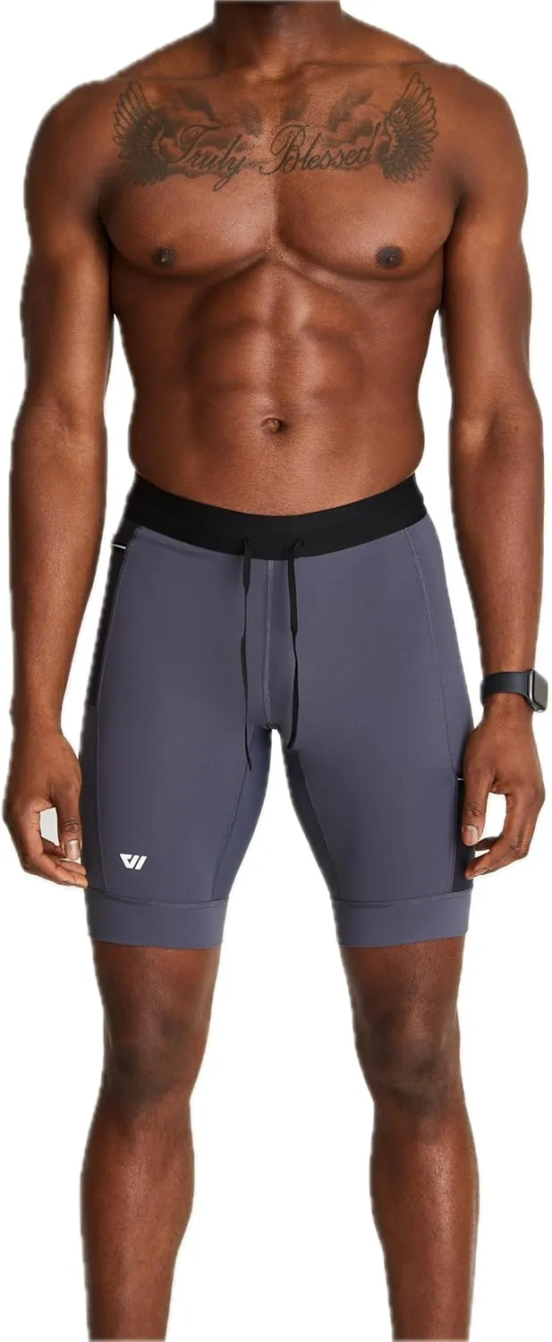 WOLACO Sprint Half Tight Compression Shorts with Phone Pocket for Men