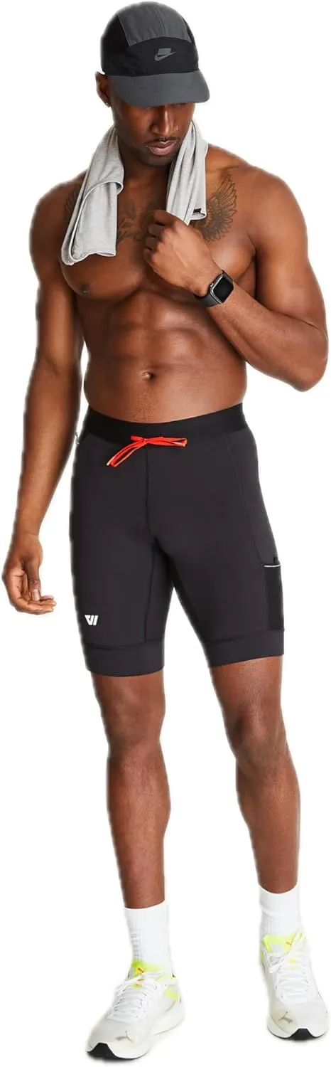 WOLACO Sprint Half Tight Compression Shorts with Phone Pocket for Men