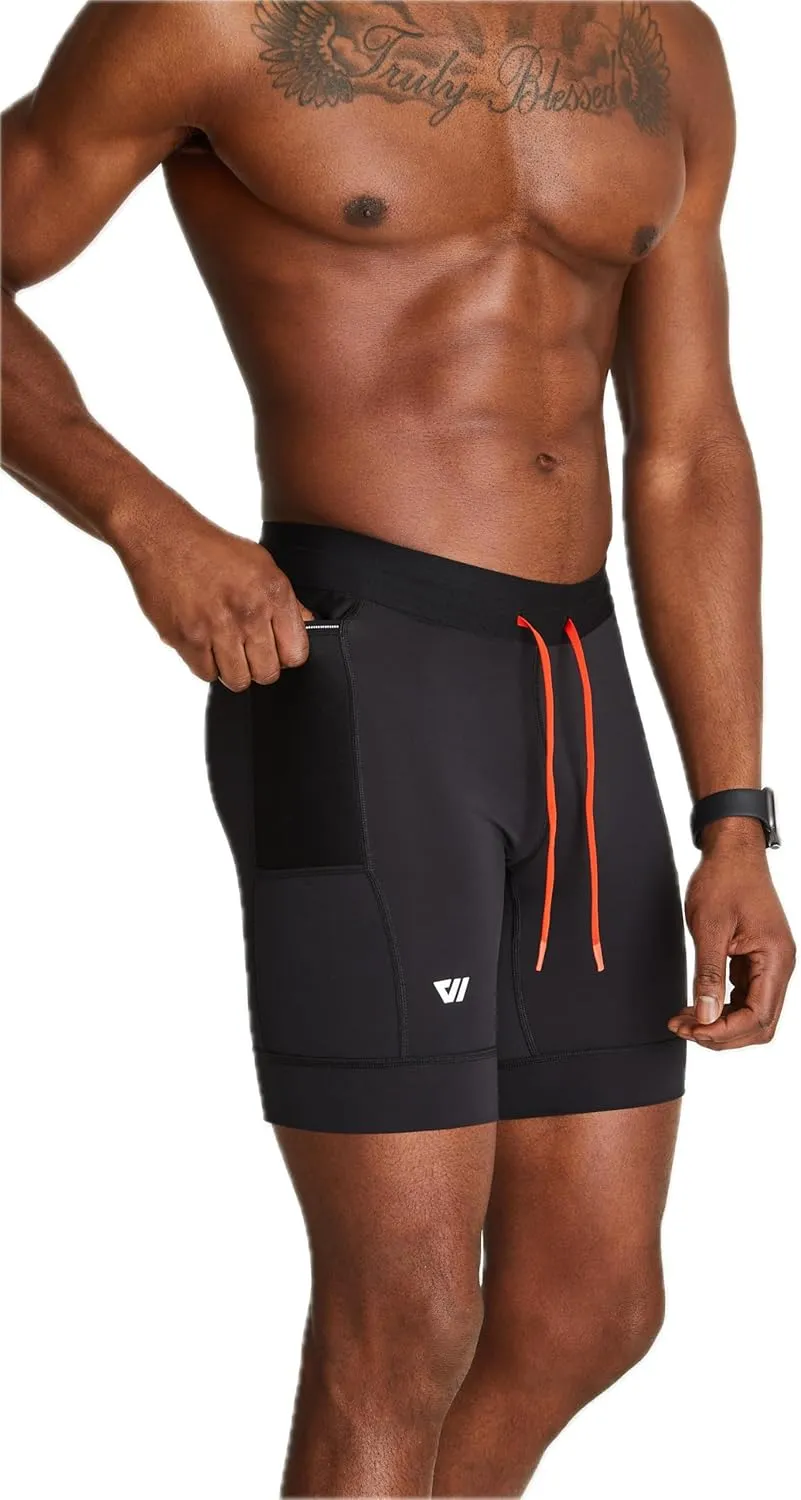 WOLACO Sprint Half Tight Compression Shorts with Phone Pocket for Men