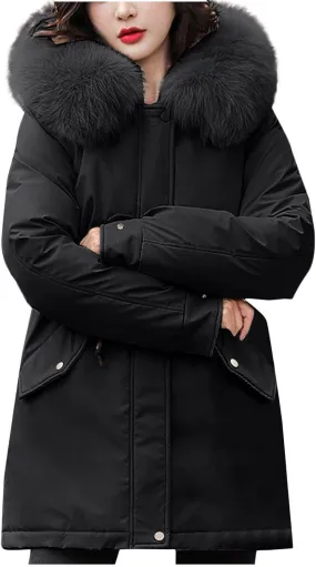 Womens Coats Winter, Elegant Warm Down Jackets Fashions Puffer Mid Long Outerwear Faux Fur Overcoats 2024