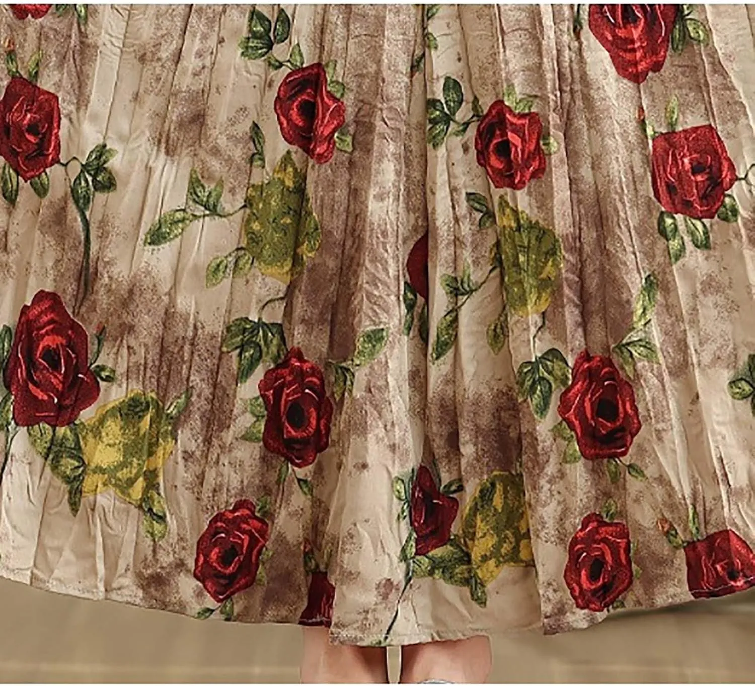 Womens Maxi Skirt Summer Elastic High Waisted Boho Floral Dressy Casual Beach Flowy Swing Long Skirts with Pockets