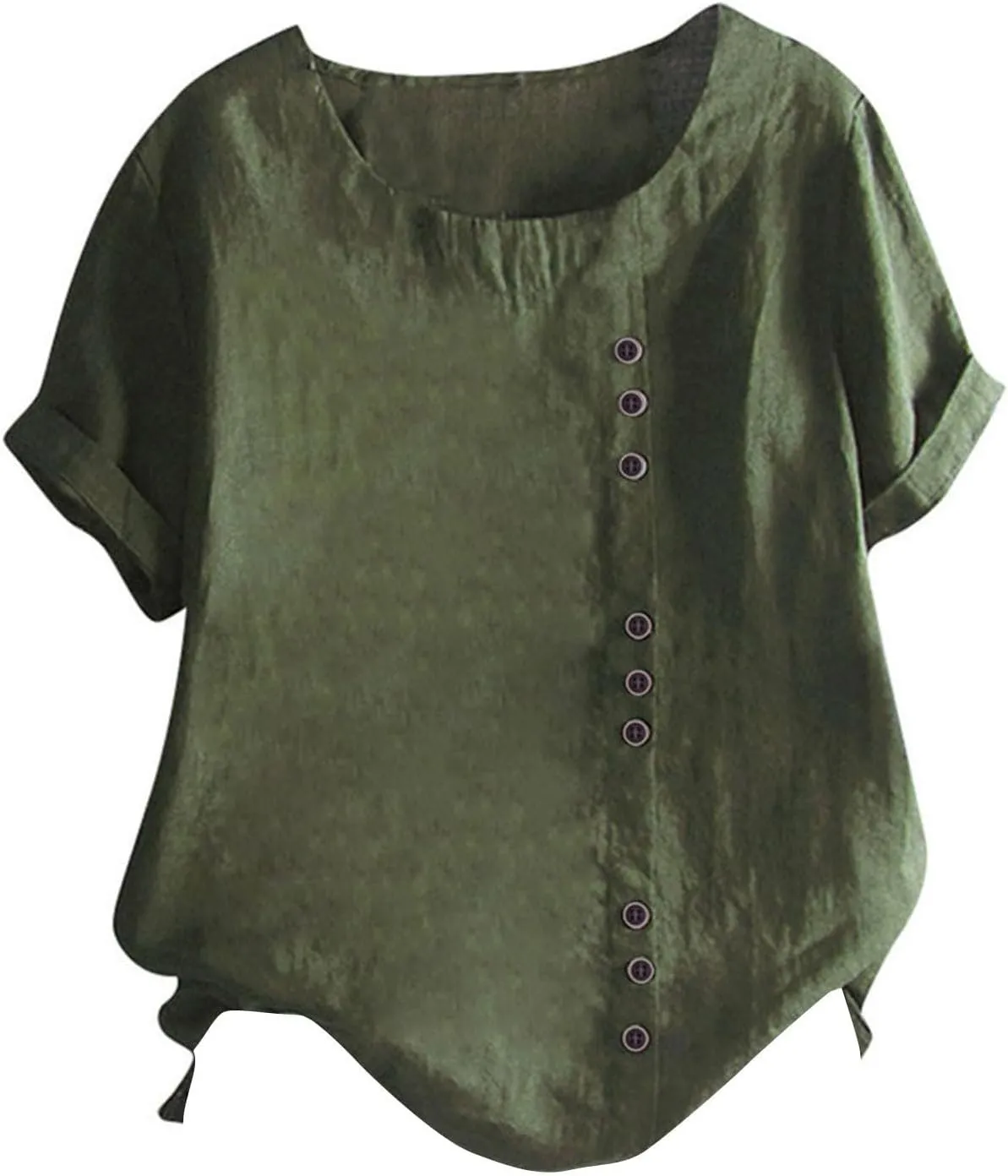 Women's Oversized Embroidered Shirts Casual Cotton Linen Summer Blouse Short Sleeve Round Neck Tops Boho Tees