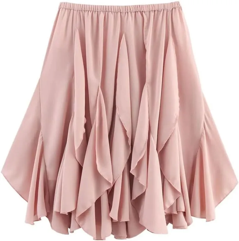 Women's Ruffled High Waist Mini Skirt Casual Summer Asymmetric Slim Skirt