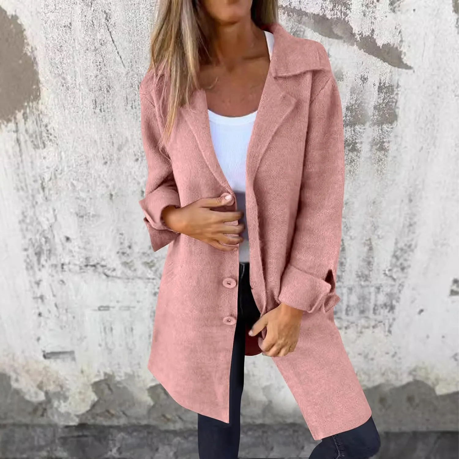 Women's Wool Trench Coat Elegant Single Breasted Pea Coat Casual Notch Lapel Long Winter Coats Long Sleeve Overcoat