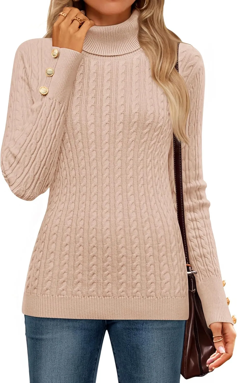 ZESICA Women's Turtleneck Cable Knit Spring Winter Long Sleeve Pullover Sweaters