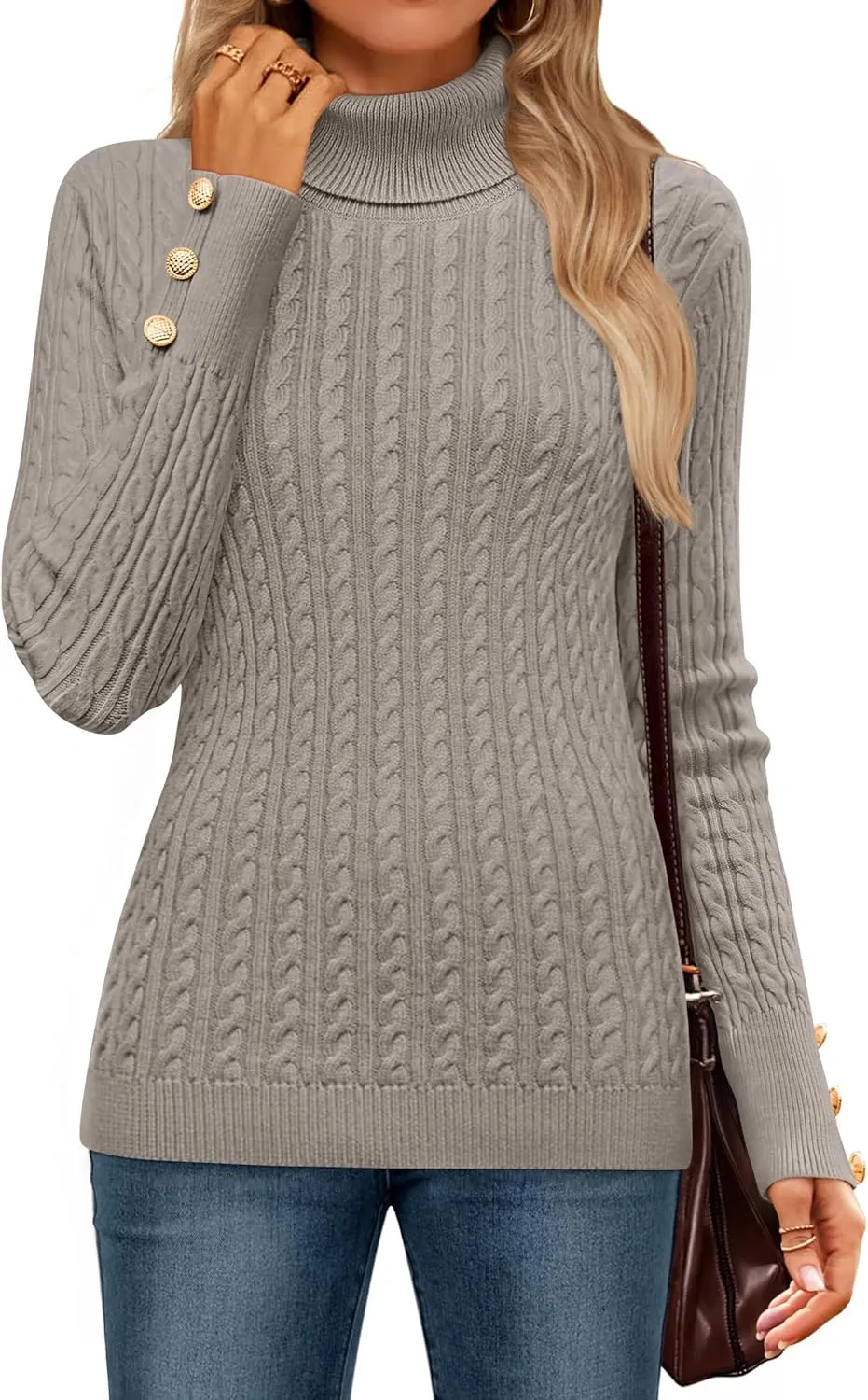 ZESICA Women's Turtleneck Cable Knit Spring Winter Long Sleeve Pullover Sweaters