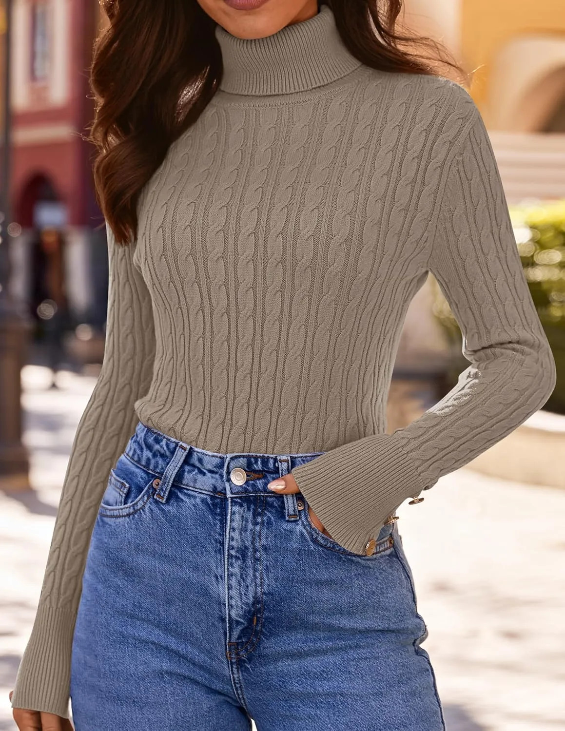 ZESICA Women's Turtleneck Cable Knit Spring Winter Long Sleeve Pullover Sweaters