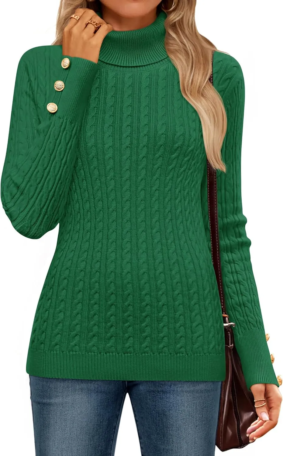 ZESICA Women's Turtleneck Cable Knit Spring Winter Long Sleeve Pullover Sweaters