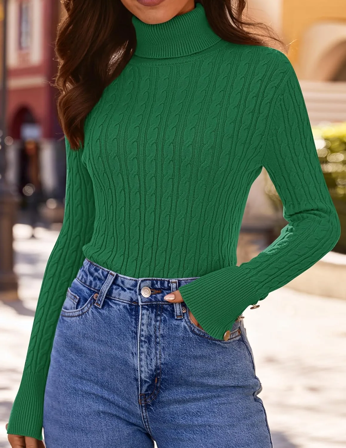 ZESICA Women's Turtleneck Cable Knit Spring Winter Long Sleeve Pullover Sweaters