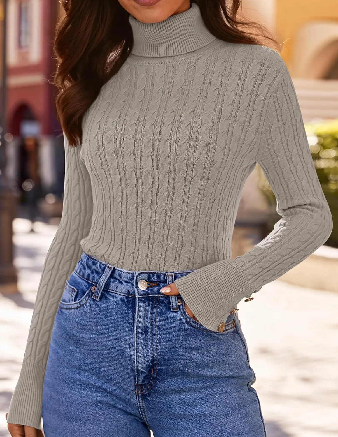ZESICA Women's Turtleneck Cable Knit Spring Winter Long Sleeve Pullover Sweaters