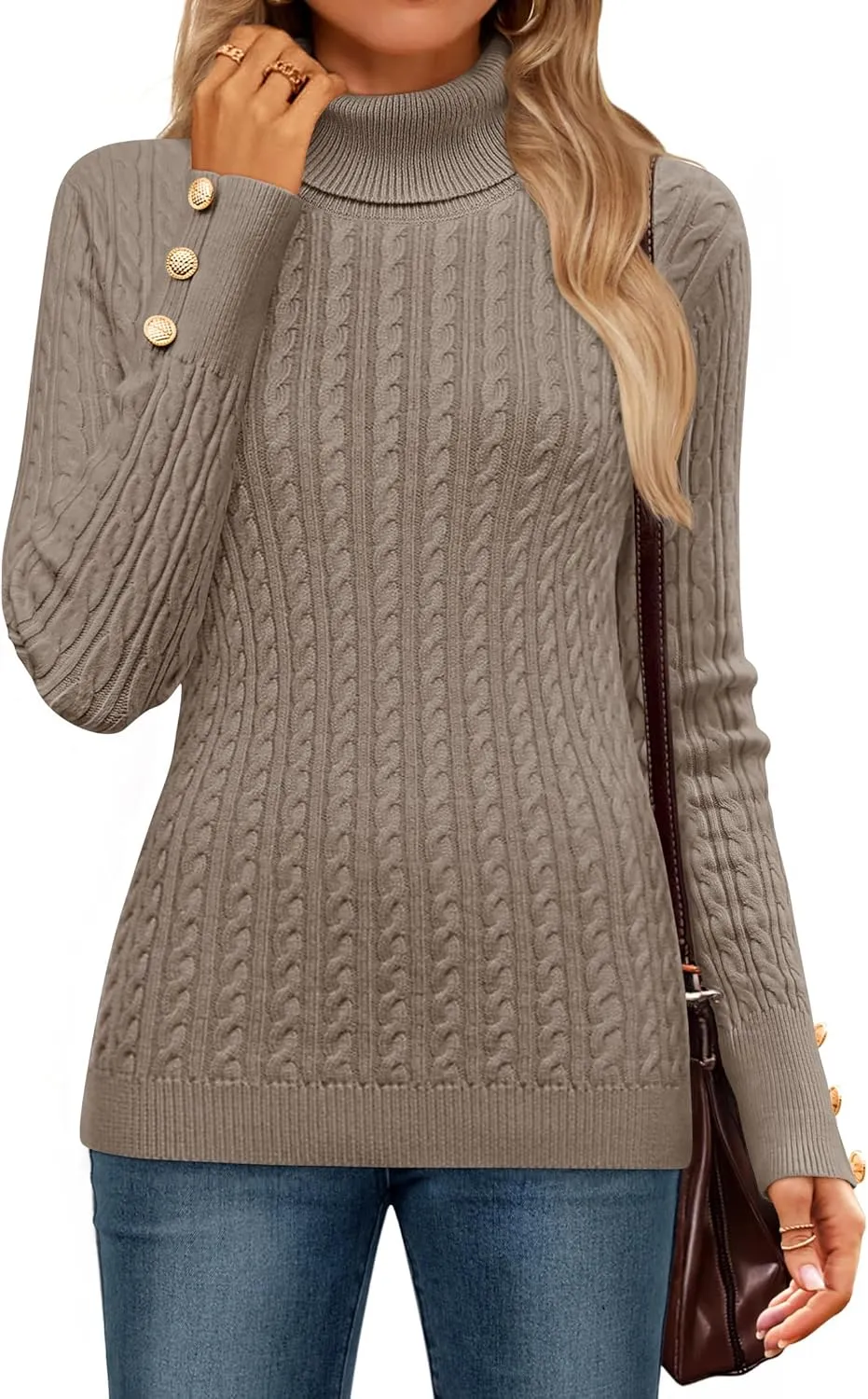 ZESICA Women's Turtleneck Cable Knit Spring Winter Long Sleeve Pullover Sweaters