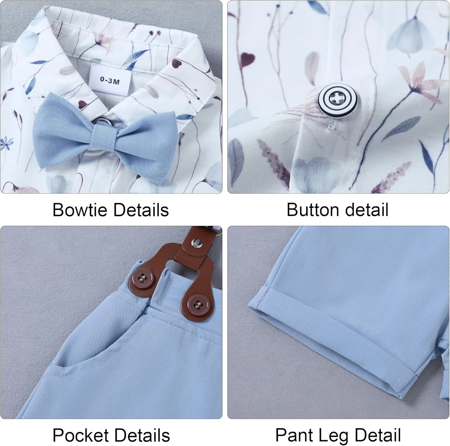 ZOEREA Baby Boy Clothes Suit Infant Short Sleeve Gentleman Outfits Dress Shirt Bowtie Suspender Shorts 0-18M