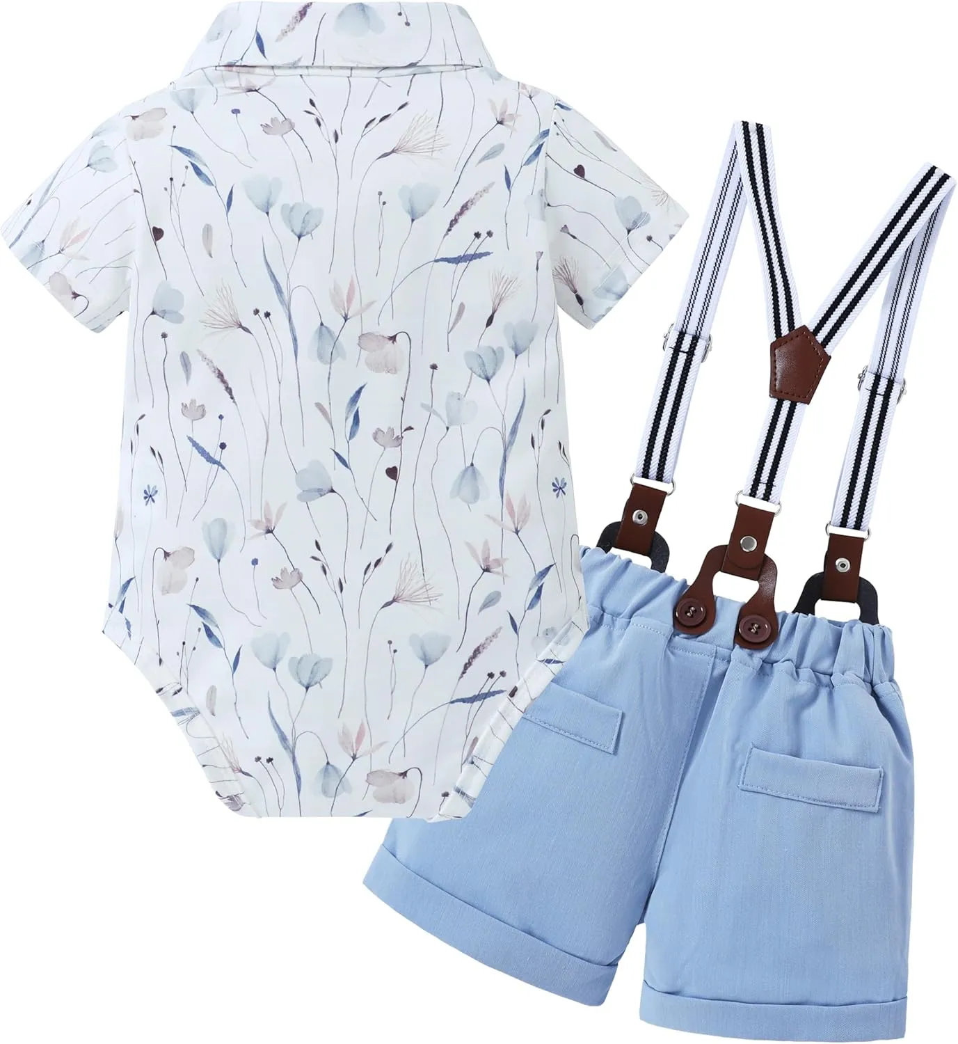 ZOEREA Baby Boy Clothes Suit Infant Short Sleeve Gentleman Outfits Dress Shirt Bowtie Suspender Shorts 0-18M