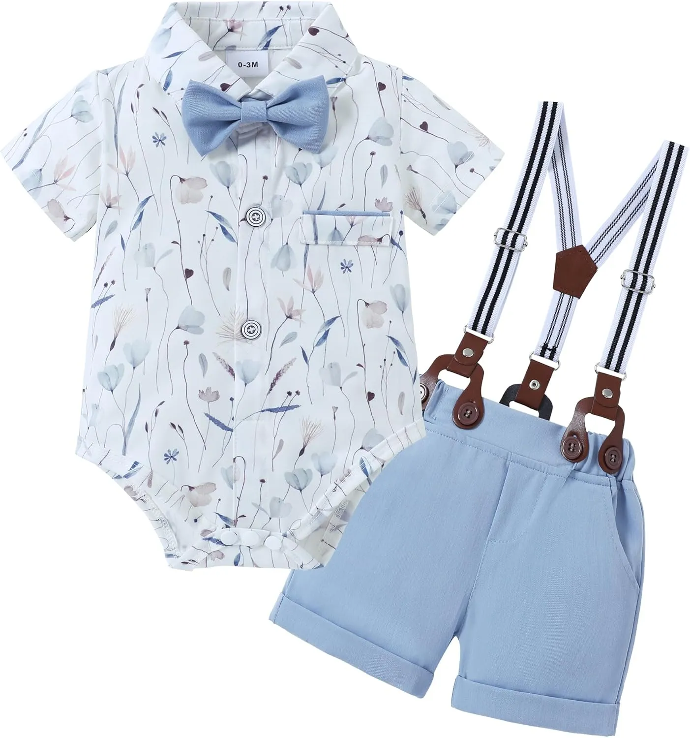 ZOEREA Baby Boy Clothes Suit Infant Short Sleeve Gentleman Outfits Dress Shirt Bowtie Suspender Shorts 0-18M
